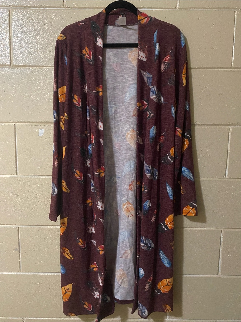 Wing brand Maroon Feather-Print Open Cardigan